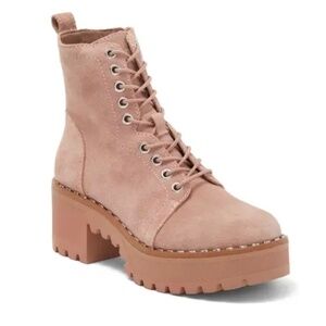 Vince Camuto Mecale Leather Combat Boots Pink SZ 9